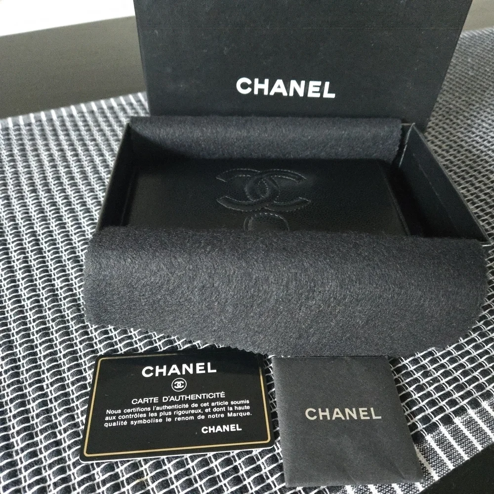 Chane CC Logol Black Leather Wallet